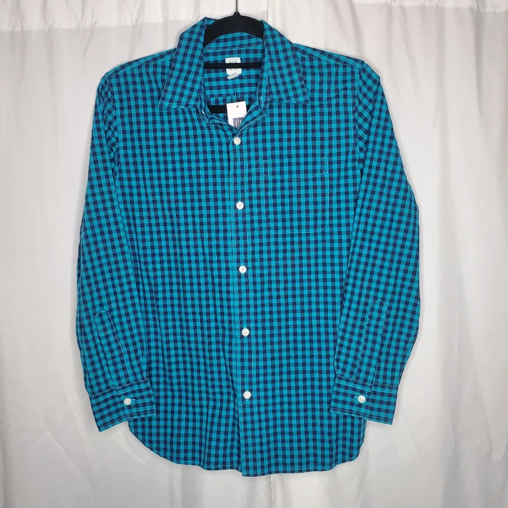 ♧ Gap Kids Plaid Long Sleeved Button Up Shirt Size XXL (14-16Youth) Blue